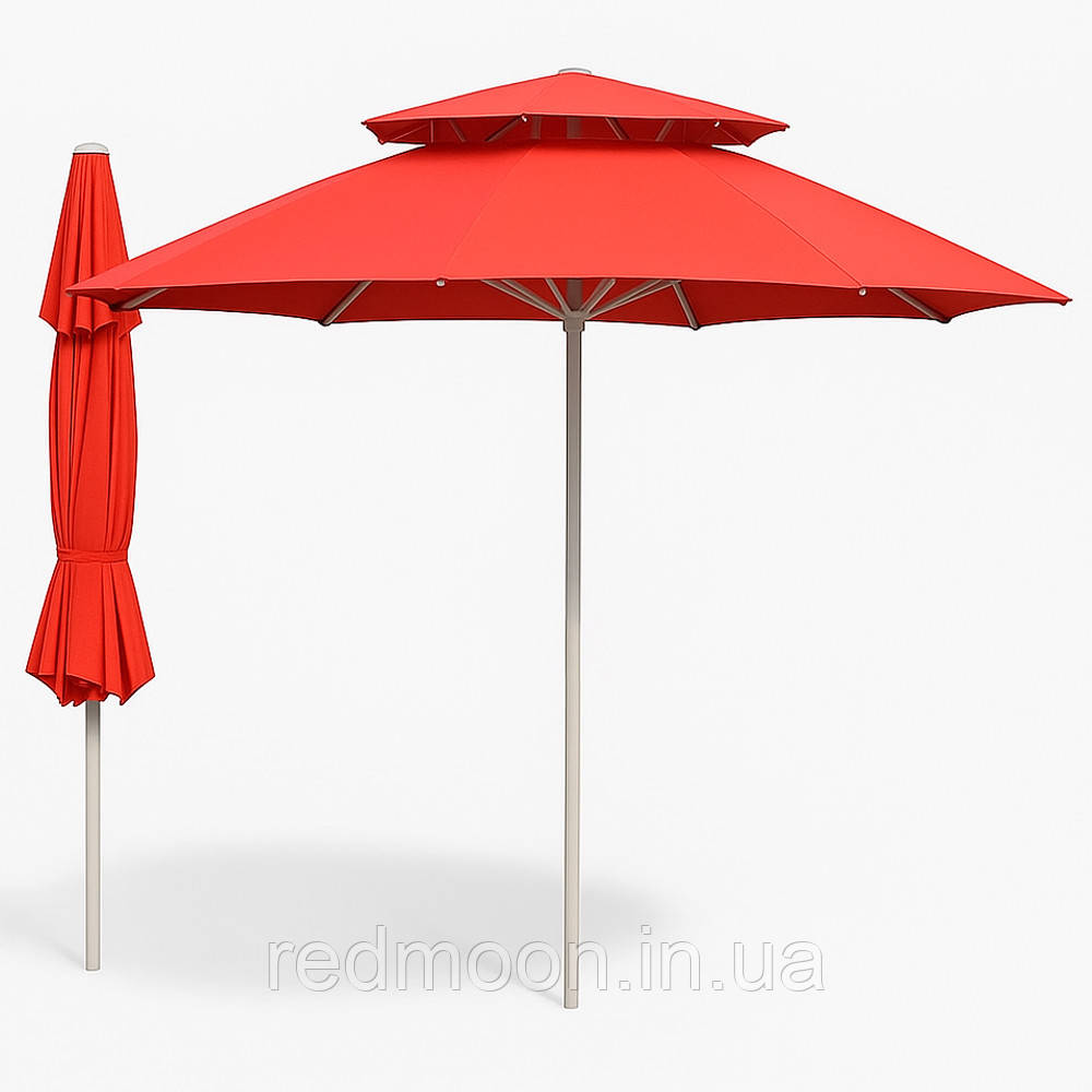 Садова парасолька 3 м із подвійним клапаном антивітер, 8 спиць, Червона/Велика пляжна парасолька/ Торгова парасолька, фото 1