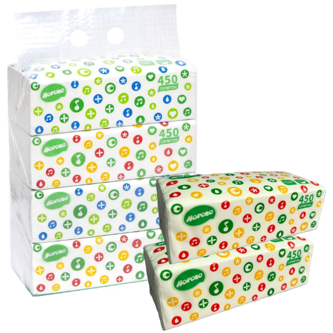 Серветки косметичні Horoso 3 шари заводська спайка 4 упаковки *450 листів, п/е (3*150 аркушів), фото 1