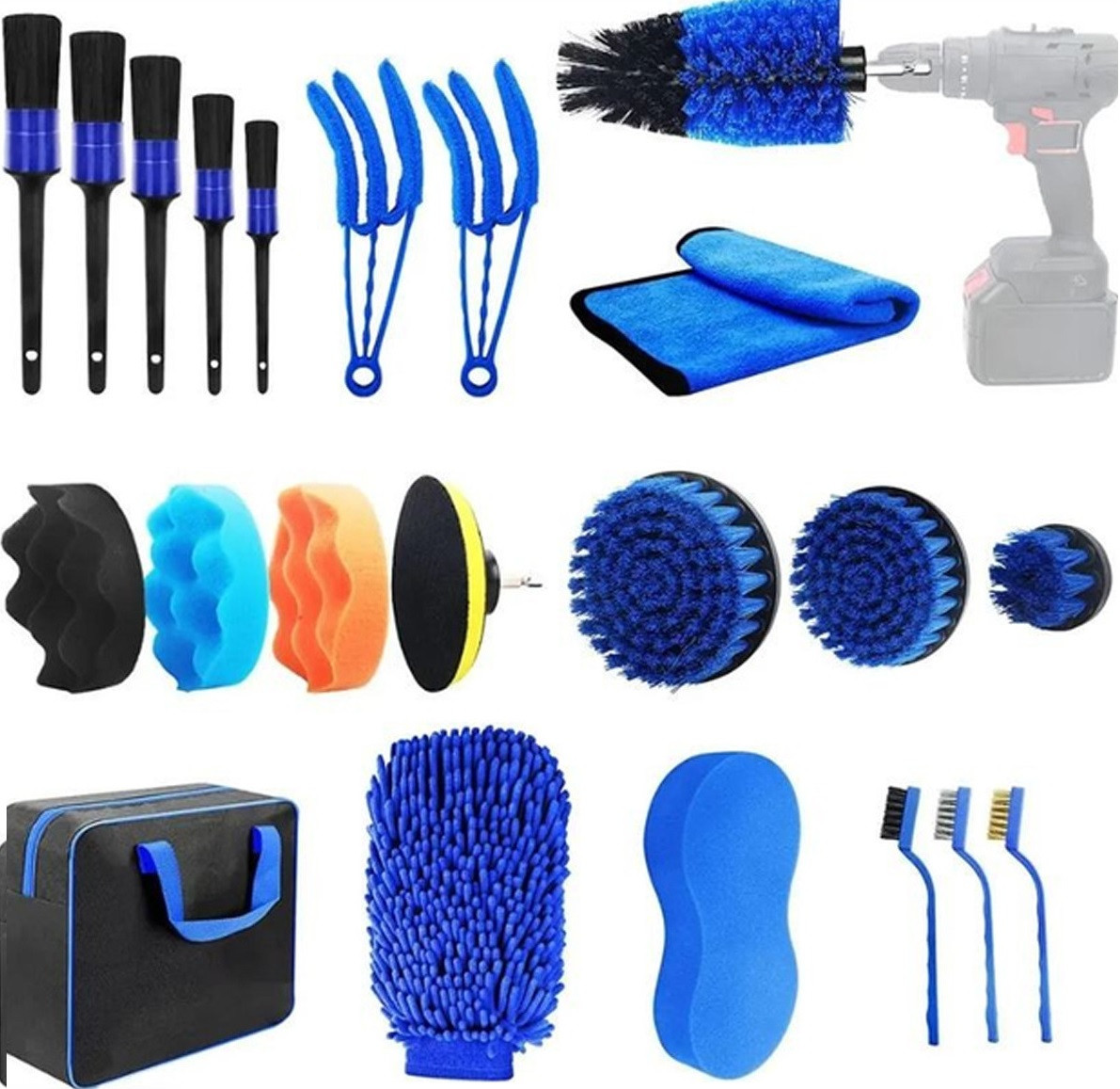 Набір із 22 предметів для миття й чищення автомобіля в сумці, фото 1