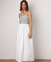 Длинный летний женский сарафан макси в пол с резинками на груди белое платье на бретельках