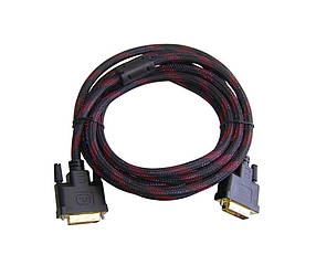 Кабель DVI папа/папа 1,5 м чорно-червона обплетення (2 фериту)