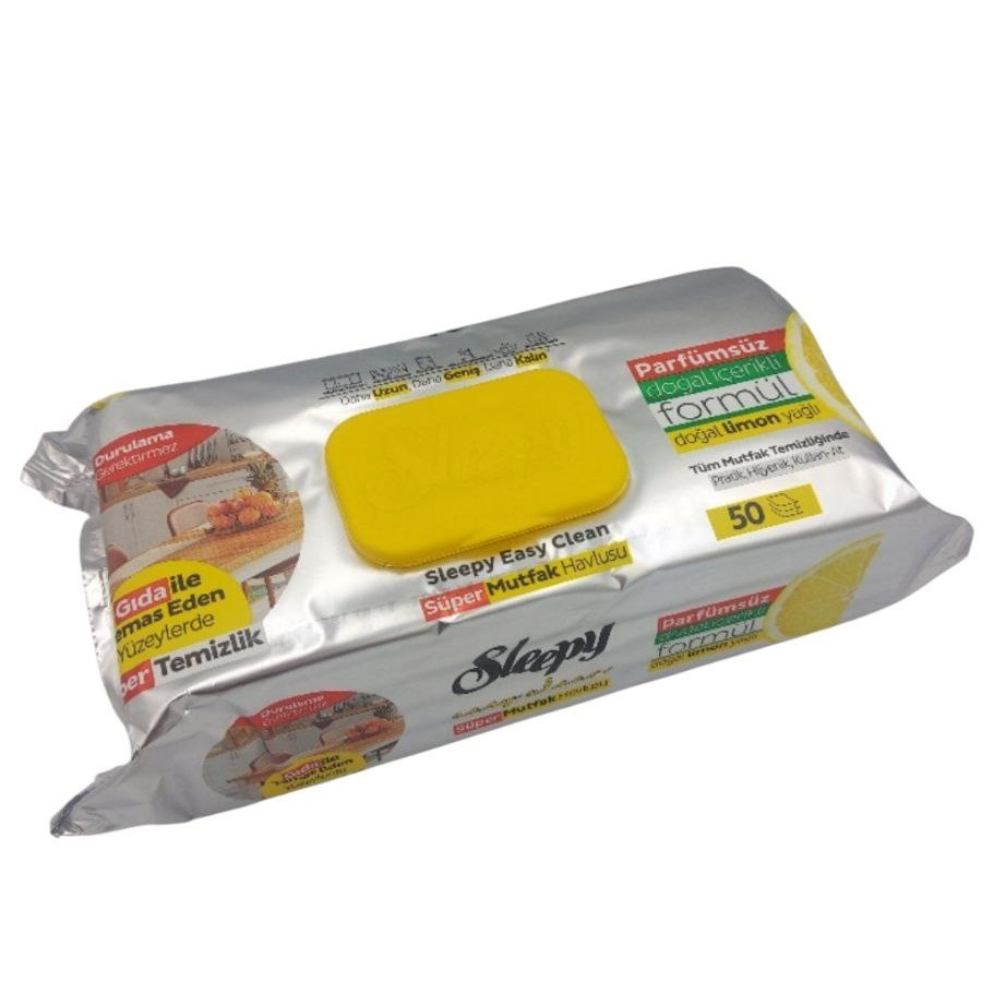 Вологі серветки для кухні та харчових поверхонь Sleepy Easy Clean Lemon, 50 шт, фото 1