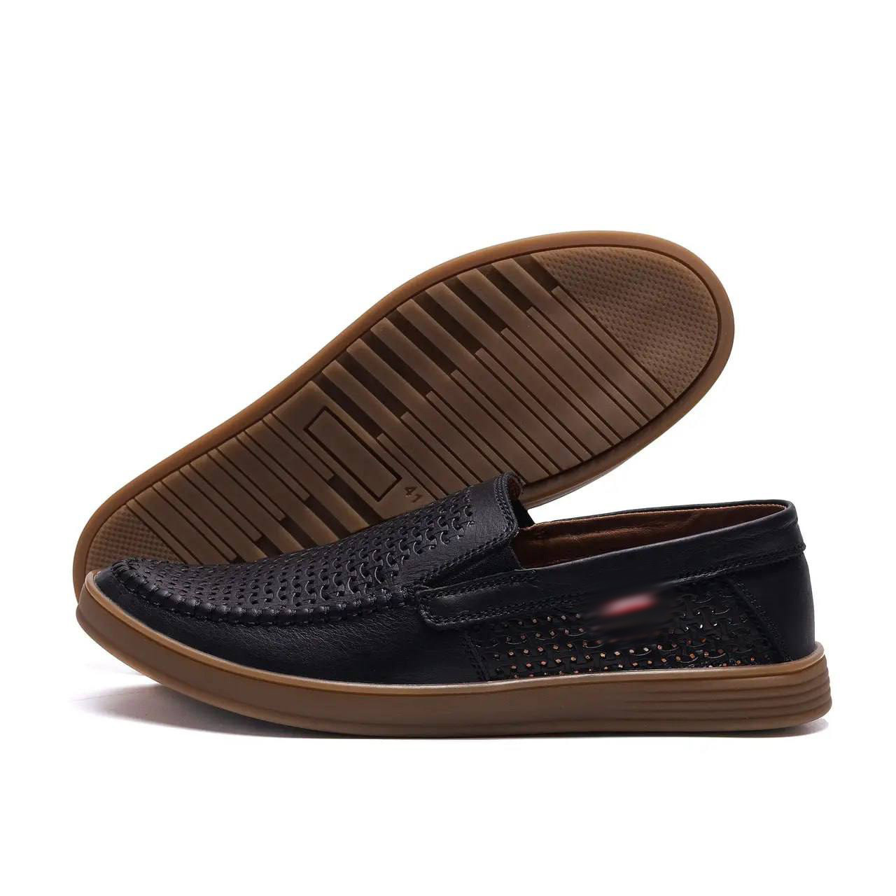 Чоловічі літні шкіряні мокасини LS перфорація Black