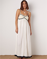 Летний длинный женский сарафан в пол на бретельках с вязаным лифом белое платье на лето размер Л/Хл