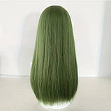 Перука світло-зелена з чубчиком – довжина 61 см термостійка натуральний вигляд, фото 4