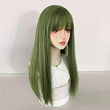 Перука світло-зелена з чубчиком – довжина 61 см термостійка натуральний вигляд, фото 5