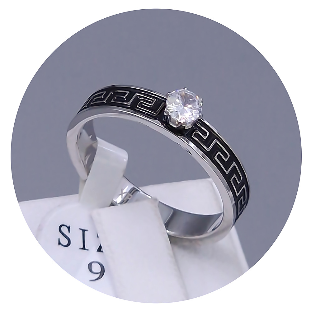 Каблучка Stainless Steel із чорною емаллю. Сталь. Родій. Камені: циркон. Є: 17р 18р 19р 20р