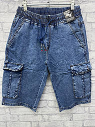 Чоловічі джинсові шорти на гумці та кишенями з боків у напівбатальному розмірі