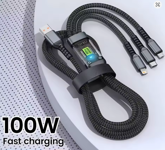 Кабель для швидкої зарядки 100 Вт універсальний USB-адаптерів 3-в-1 з роз'ємом MicroUSB Lightning Type-C 1.2м