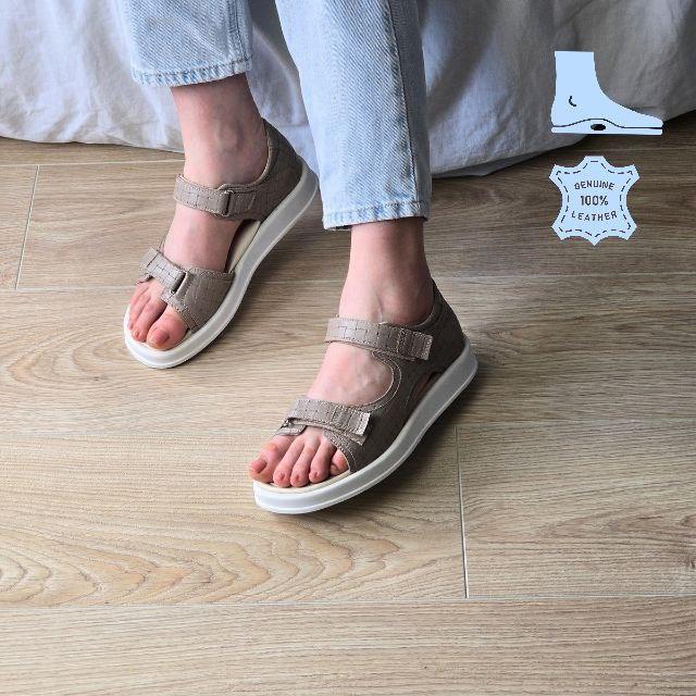 Високі підліткові шкіряні ортопедичні босоніжки на липучках 36 розмір, фото 1