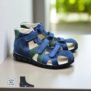 Дитячі підліткові шкіряні ортопедичні босоніжки з супінатором на липучках 40 розмір