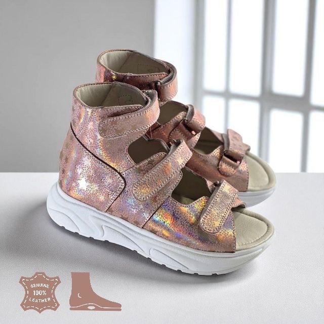 Дитячі підліткові шкіряні ортопедичні босоніжки на липучках 38 розмір, фото 1