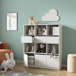 Стеллаж підлоговий для іграшок на 12 відділень з ЛДСП Дизайнерські підлогові книжкові полиці в інтер'єрі