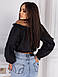 Стильна молодіжна жіноча блузка на резинках, чорна, фото 3