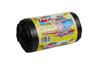 Пакет для сміття з вухами Toppack 100HD 35л 67шт 50х60 см чорний колір