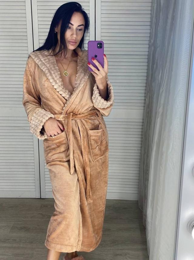 халат длинный женский бежевый