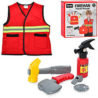 Набір пожежника з жилеткою KN647, жилет, вогнегасник, сокира, молоток, значок