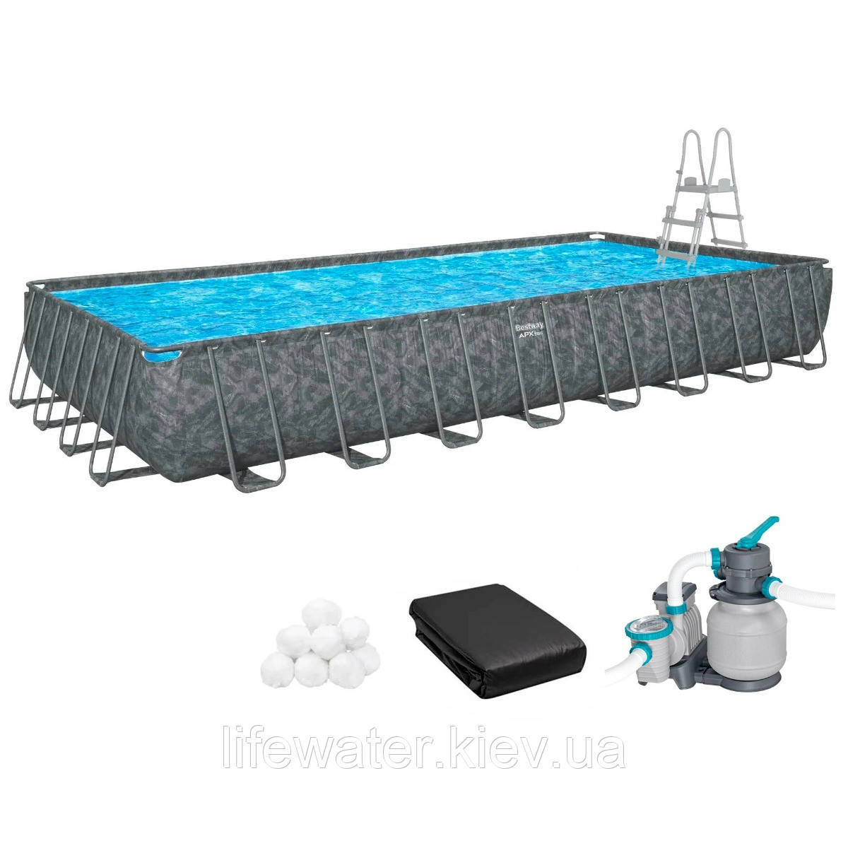 Каркасний басейн Bestway Grey 561KJ (956х488х132 см) з піщаним фільтром, тентом та драбиною, фото 1