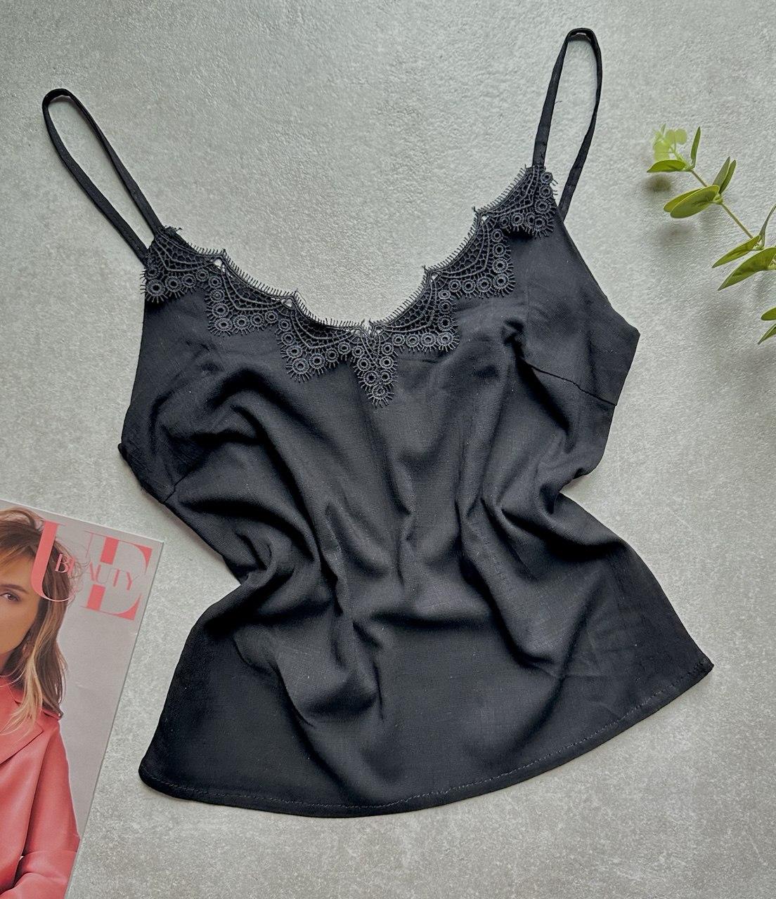 Лляна майка з мереживом, гарні літні майки.