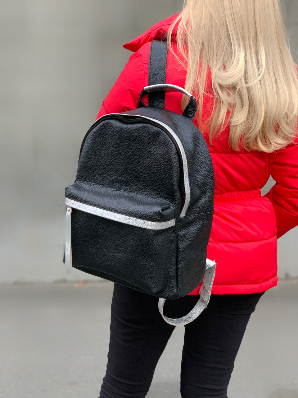 Рюкзак чоловічий "Баггі" натуральна шкіра, колір чорний/срібло, фото 1