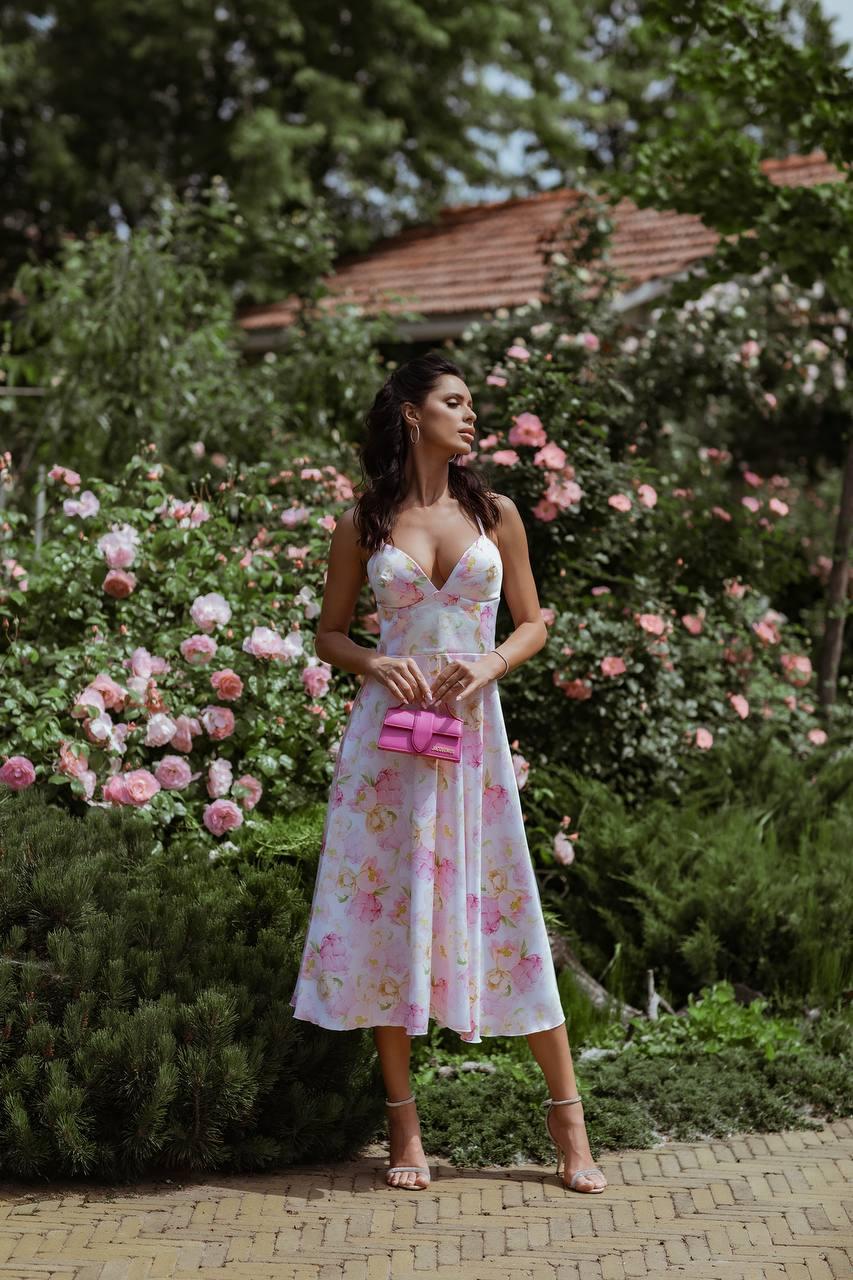 Жіноче літнє плаття на бретелях із розкльошеною спідницею у квітковий принт (р. 42, 44) 66036047Q, фото 1