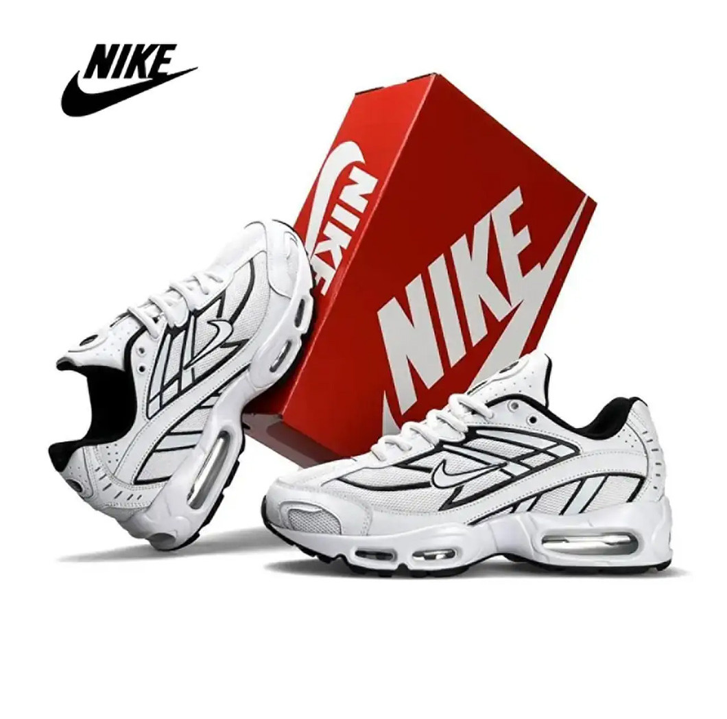 Чоловічі кросівки Nike Air Max Snox White Black, кеди Найк шкіра текстиль білі весна осінь. Чоловіче взуття, фото 1
