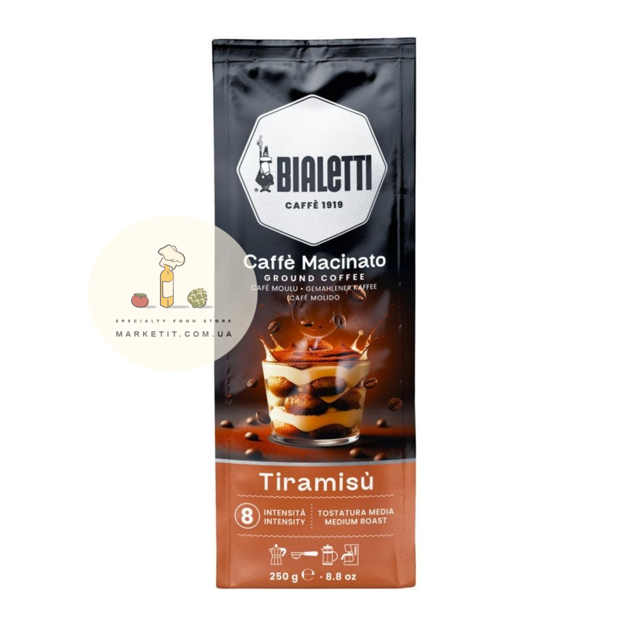 Кава мелена Bialetti Caffe Macinato Tiramisu, зі смаком тірамісу 250 г.