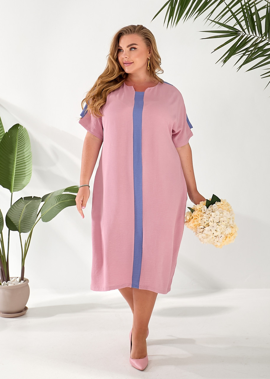 Сукня в стилі casual chic з американського крепу Софі пудра (50-68)