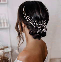 Весільна гілочка для волосся з кристалами і перлами Срібляста Прикраси для весільної зачіски