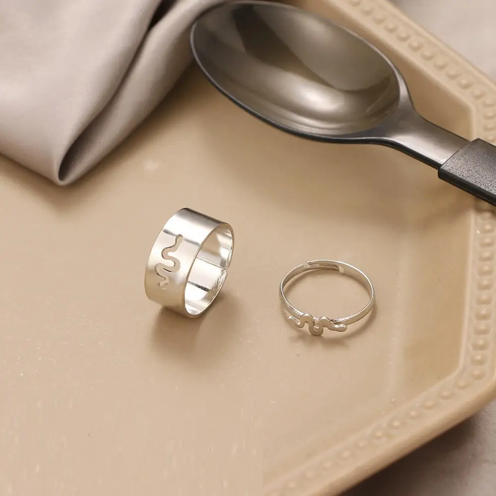 Набір парних кілець у формі змії 2шт регульовані парні кільця, фото 1