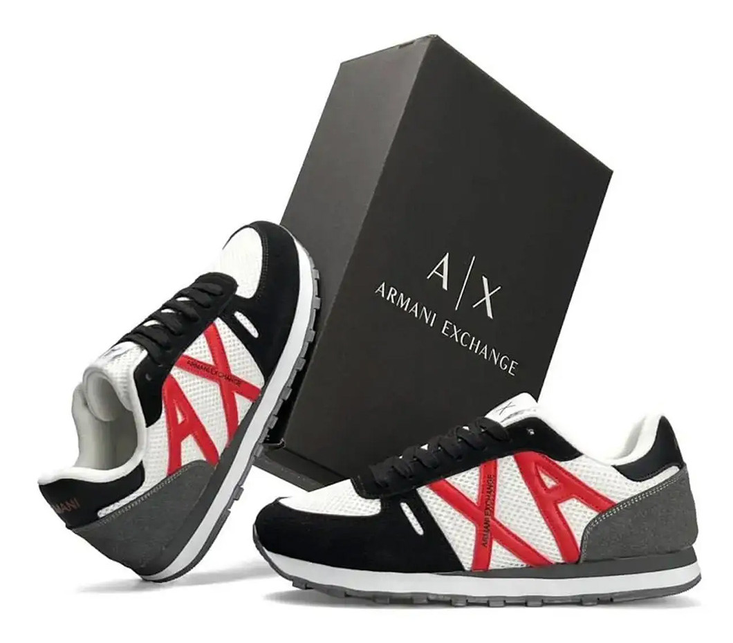 Чоловічі кросівки замша текстиль Armani Exchange Black White Red, кеди Армані замшеві текстиль. Чоловіче взуття