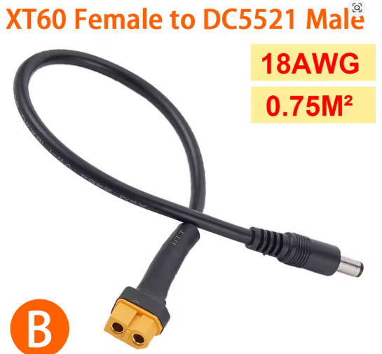 XT60 female роз'єм адаптер кабелю живлення DC5521 18AWG для заряджання акумулятора