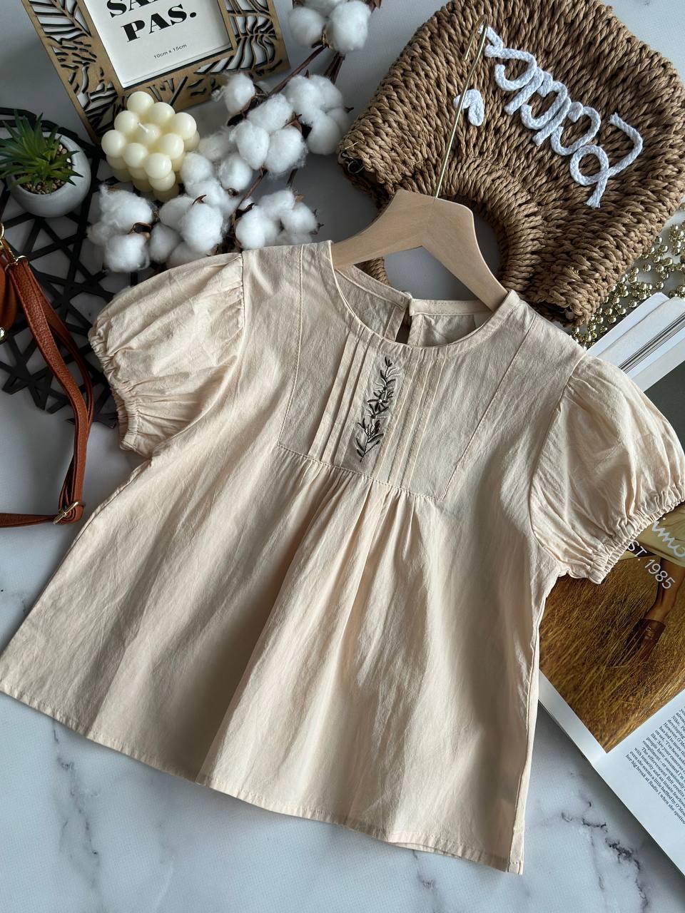 Блузка з вишитими квіточками посередині Молочний 797, 87, Wutongyu, Молочний, Для дівчаток, Літо, 110, фото 1