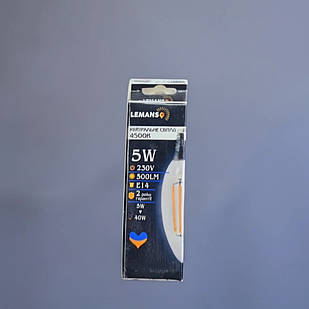 Світлодіодна філаментна лампа Lemanso 5W E14 4500К 500Лм свічка | скло | нейтральне світло LM3074