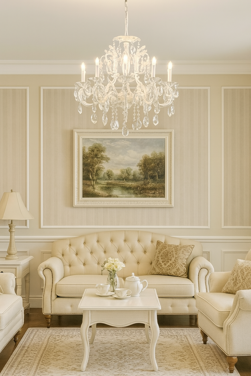 Люстра велика біло-золота зі свічками для залу, спальні в класичному стилі, фото 1