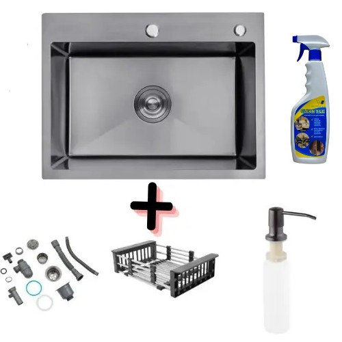 Кухонна мийка Kroner KRP Schwarze - 5843HM PVD (3,0/1,0 мм) Мийка для кухні з нержавійки, фото 1