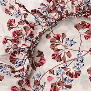 Захисне натяжне міцне простирадло гумка односпальне з бязі (90*200*25) бавовняне молочного кольору з квітковим принтом, фото 2