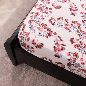 Захисне натяжне міцне простирадло гумка односпальне з бязі (90*200*25) бавовняне молочного кольору з квітковим принтом, фото 3