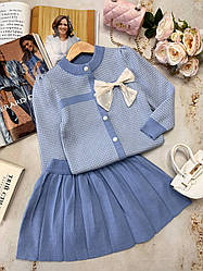 Комплект для дівчинки 2-а в'язаний кофта + спідниця "Бантик" Блакитний 3831, 48, XDY, Блакитний, Дівчинка, Зима, 98