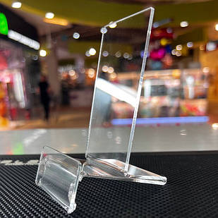 Акрилова підставка під телефон або чохол 60×110×70 мм із цінникотримачем 60х30 мм