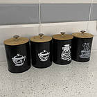 Набір кухонних контейнерів Ruhhy 24578 — 4×1,5 л, матовий чорний, бамбукові кришки, фото 7