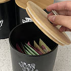 Набір кухонних контейнерів Ruhhy 24578 — 4×1,5 л, матовий чорний, бамбукові кришки, фото 9