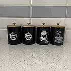 Набір кухонних контейнерів Ruhhy 24578 — 4×1,5 л, матовий чорний, бамбукові кришки, фото 8