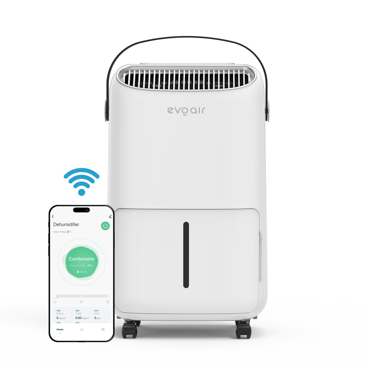 Осушувач EvoAir NovaDry 16 Smart 16л/добу з датчиком вологості функція іонізації УФ-лампа резервуар 2,5л білий, чорний ремінець