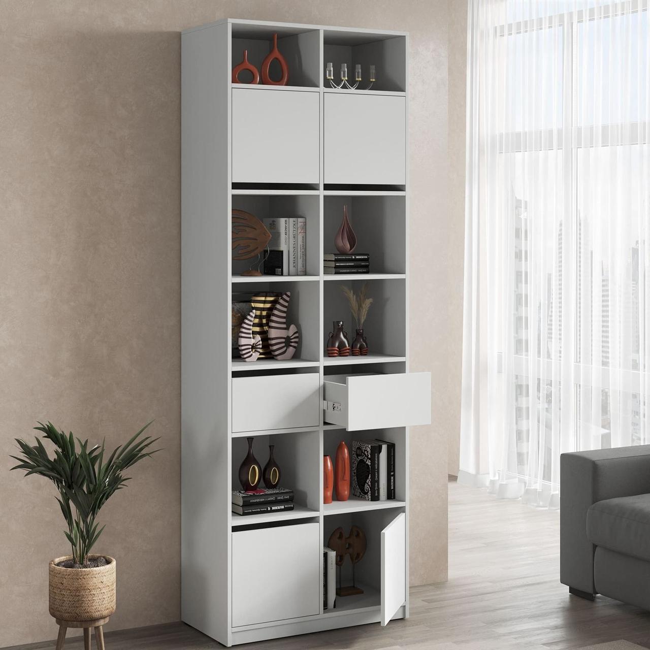 Полиця стелаж для кімнати з ламінованого ДСП шириною 80 см Стелажі з висувними ящиками і полицями, фото 1