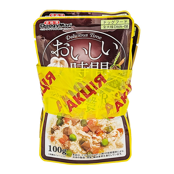 3+1 НАБІР DoggyMan Low Fat Chicken & Liver ДОГГІМЕН КУРКА З ПЕЧІНКОЮ в желе вологий корм, консерви для собак, пауч 4х100г, фото 1