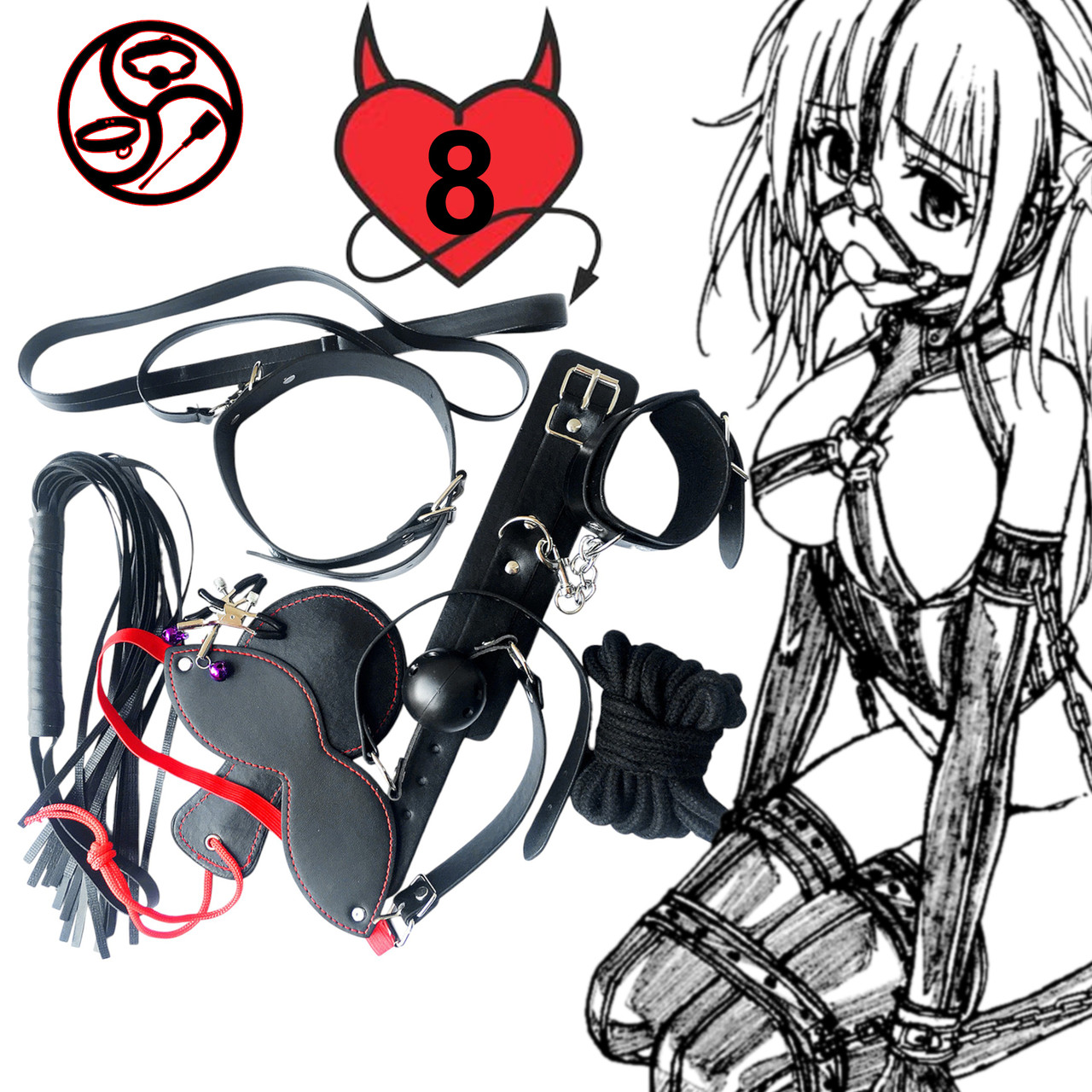 Набір BDSM комплект аксесуарів для Фетіш БДСМ Фіксація, 8 предметів, фото 1