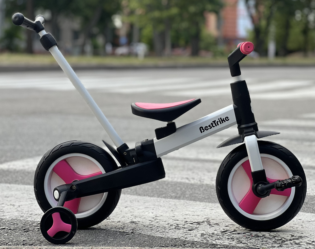 Велосипед з батьківською ручкою дитячий велосипед коляска 10" Best Trike 55475 рожевий, фото 1