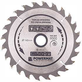 Пиляльне коло для циркулярної пилки 160x20 Powermat 24z TDD-160x20x24Z диск для різання деревини