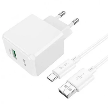 Зарядний пристрій Hoco CS12A (USB/QC3.0) + USB кабель Type-C-білий